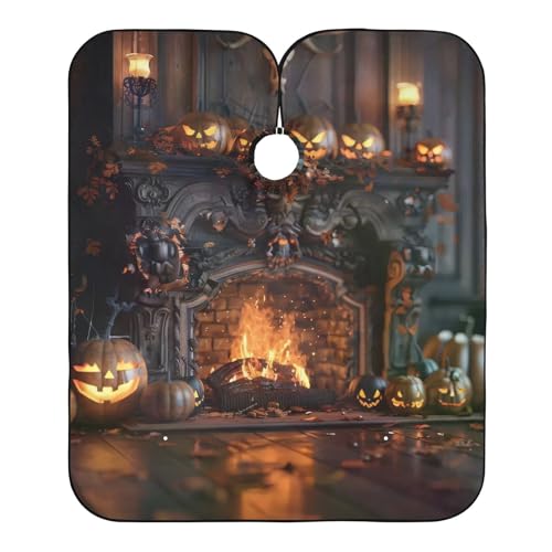 Takiito Halloween Fireplace Barber Cape for Men, Waterproof Haircut Cape Hairdressing Cape Beard Apron Cape for Salon Home Use, 55x65 in