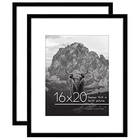Americanflat 16x20 Picture Frame in Black with 11x14 Mat,Set of 2 Frames,with Plexiglass Cover, Sawtooth Hanger For Horizontal or Vertical Display Cover