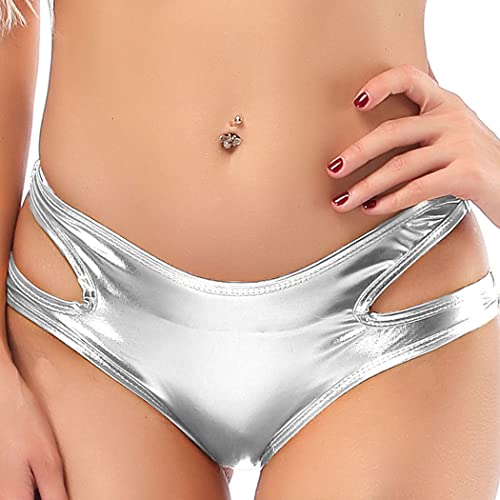 Bodiy Rave Booty Shorts Shiny Metallic Hot Pants Briefs Cheeky Dance Bottoms Underwear Panty For Women And Girls (Silver-2) #TOP17