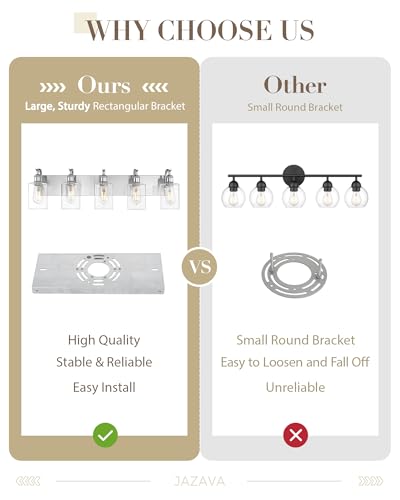 Image of 5 Light Bathroom Vanity Light, Brushed Nickel Vanity Lights for Morden Bathroom Lighting Fixtures Over Mirror Wall Light Fixtures with Clear Glass Shade ZCVL01BN-5
