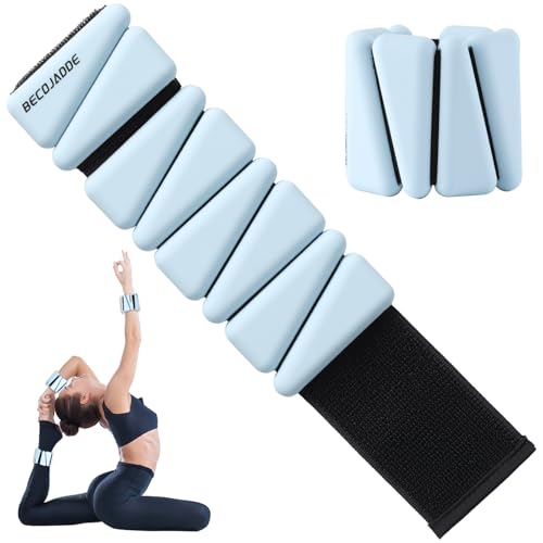 BECOJADDE Ankle Weights Set of 2 (1 lb Each) Adjustable Wrist Weights for Women Men Wearable Arm Leg Weight for Pilates, Running, Walking, Workout, Yoga, Sky Blue