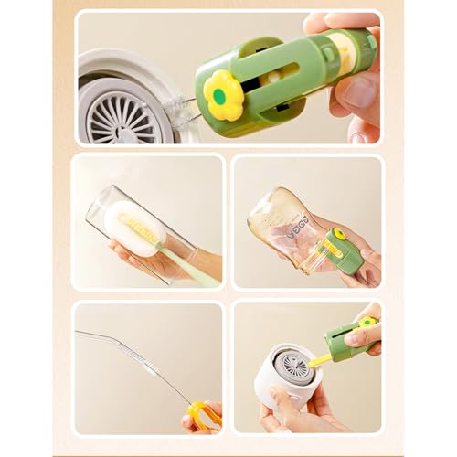 Image of 5 in 1 Long Handle Cup Cleaning Brush,Multifunctional Cup Lid Gap Cleaning Brush Set,Special Brush for Detachable Water Bottle,1 Piece,White.