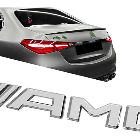 Knomix A-M-G Car Emblem Badge Replacement Accessories fit for Trunk Lid Rear Compatible with G63 C63 C43 C300 CLA CLS CLA GLA GLB GLC GLE E63 E53 E43 A45 A35 .etc Car Side Decoration (Silver) Cover