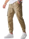 JMIERR Mens Joggers Relaxed Fit Casual Elastic Waist Drawstring Stretch Cargo Pants Tapered Work Hiking Workout Jogger Fall Fashion Sweatpants with Pockets, L, Khaki