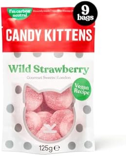 Vegan Sweets, Candy Kittens Wild Strawberry, Packed with Fruit Juice & Natural Ingredients, Big Flavours from Little Kittens, Vegetarian Sweets - CASE of 12x Sweet Bags (54g)