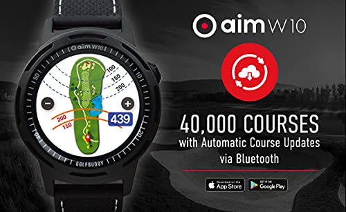 Golf Buddy Aim W10 GPS Watch, Advanced Smart Golf Watch, Full-Color Touch Screen, 40,000 Preloaded courses, Red/White/Blue & Black Wristband