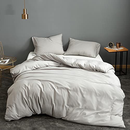 VIOLIN Housse de Couette Solid Color Double/Queen Size Three-Piece Bedding Lightweight Duvet Cover Set with Zipper Closure Bedding Set for All Seasons (Super Queen, White)