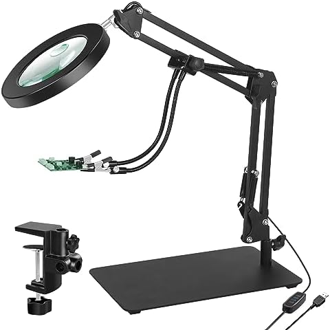 10X&5X Magnifying Glass with Light and Stand,LED Desktop Magnifier Lamp ...