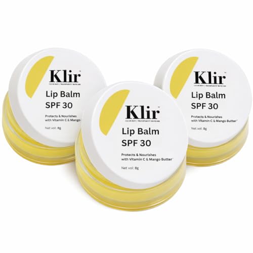 Image of Klir Lip Balm SPF 30 with Vitamin C, mango butter for Hydrating, Brightening, Sunscreen for lips | Pack of 3 |8gm each