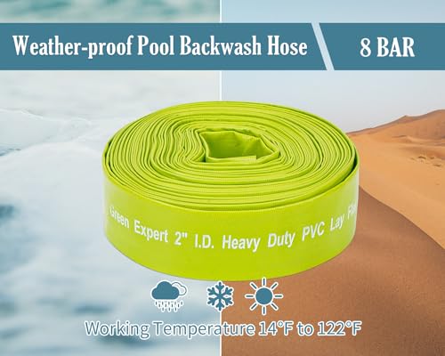 Green Expert Mangueira de descarga plana de 2 polegadas ID lay, 30,5 m com braçadeiras, mangueira de