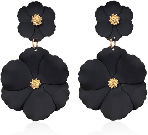 TOFBS Ohrringe Damen Mädchen Blumen Tropfen Lange Matte Metal Ohrringe Boho Vintage Blütenblatt Modeschmuck Geschenke Zubehör