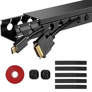 Updated Cable Raceway Kit – 77 (5×15.4) Inch Open Slot Wire Covers for Cords, Under Desk Cable Management System to Hide Under Desk/Tv/Computer/Net/Power Cords, (Pack 5)