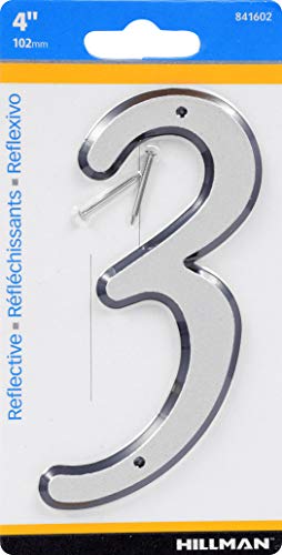 Hillman 841602 Reflective 4-Inch Nail Plastic House Number 3