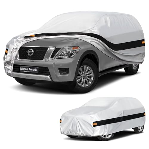 Image of 10 Layers SUV Car Cover Custom Fit for Nissan Armada (2003-2026), Waterproof All Weather for Automobiles, Outdoor Full Cover Sun Dust Rain Protection with Cotton. Silver
