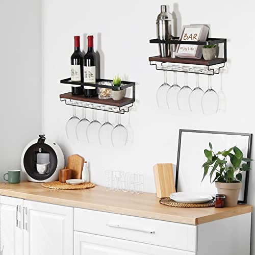 B4Life Wall Mounted Wine Rack With Stemware Hanger, 2 Pack Wall Mounted Wine Glass Rack, Wall Wine Rack With Glass Holder, Wall Mount Wine Glass Holder For Dining Room Home Bar Kitchen #TOP4