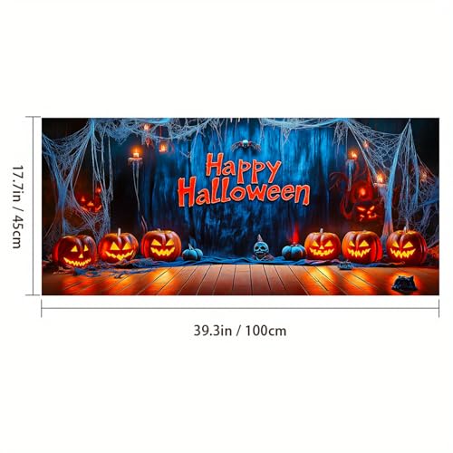 Vinilo decorativo Halloween con calabazas y telarañas 39.3x17.7 pulgadas miniatura 3
