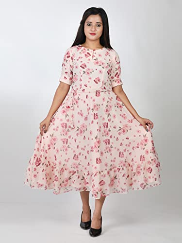 Image of Floral Print Stylish Frock Round Neck Pattern