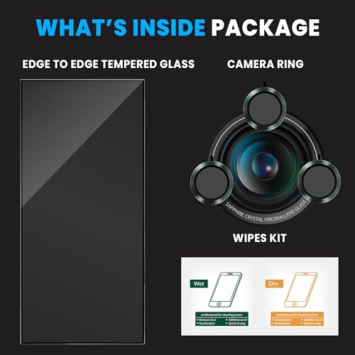 Image of FIRST MART Tempered Glass for Samsung Galaxy S25 Ultra 5G with Green Camera Ring Guard & Installation Kit | HD Clear Edge-to-Edge Screen Protector, Scratch Resistant, Case-Friendly | Pack of 1