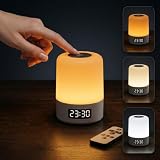 Luminária de Mesa LED com Relógio Digital Touch Controle Remoto 3 Cores 10 Níveis de Brilho Quarto Bebê Sala Escritório Abaju sem Fio Portátil