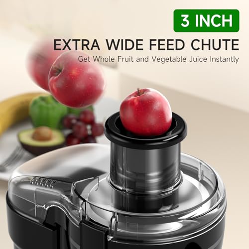 Juicer Machine, 500W Centrifugal Juicer Extractor with 3 Speed & Wide Mouth 3” Feed Chute for Fruit Vegetable, High Yield Juicer Included Cleaning Brush for Easy to Clean, Black - Image 5