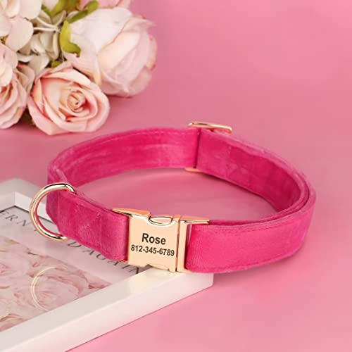 Beirui Personalized Dog Collars With Name Engraved - Soft Velvet Girl Dog Collars With Quick Release Metal Buckle - Adjustable For Small Medium Large Dogs, Hot Pink, S (Neck 10-17") #TOP4