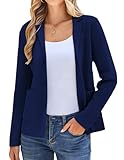 Womens Elegant Notched Lapel Pockets No Button Work Office Blazer Jacket Suit(M, Navy Blue)