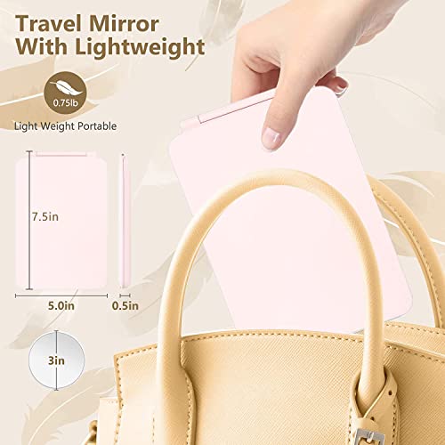 Liweght Travel Vanity Mirror, Rechargeable Lighted Beauty Mirror With 10X Magnifying Makeup Mirror, 3 Color Lighting, Dimmable Touch Screen, Tabletop Led Folding Cosmetic Mirror, Pink #TOP4