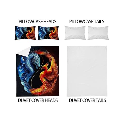 Taies d'oreiller garçon et housse de couette 200x200cm dragon infroissable en tissu