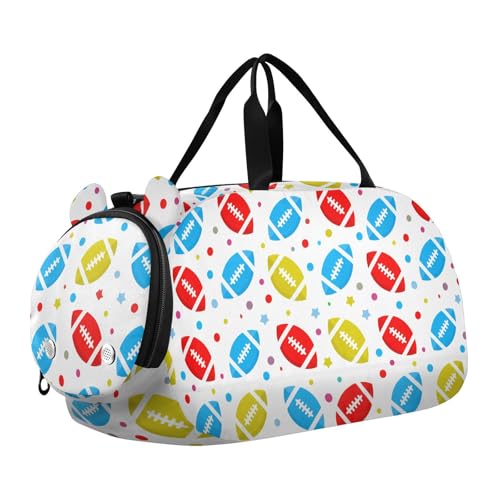 Football Star Kids Travel Duffel Bag for Boys Girls Overnight Weekend Tote Bag with Shoes Compartment for Trip Beach Swim