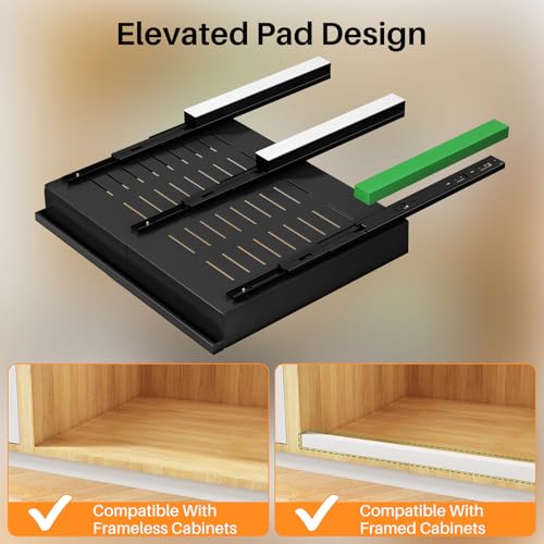 Pull out Cabinet Organizer, 1-Pack Expandable(13.6"-24") Silde out Drawers with Raising Pad for Framed Cabinets, Adjustable Full-Extension Adhesive Roll out Shelves for Kitchen Pantry Home Pot and Pan by PXRACK - Used condition - Image 8