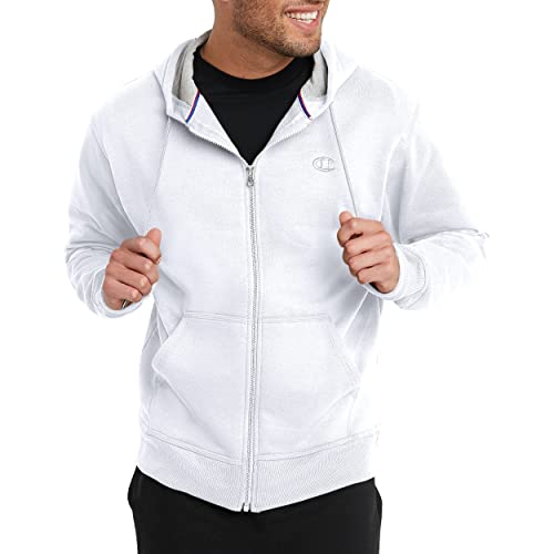Champion mens Powerblend Fleece Full Zip Hoodie, C Logo, White-407D55, Medium