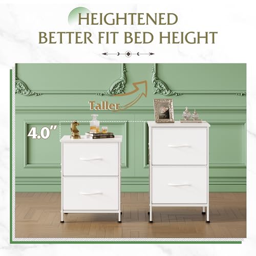image for WLIVE White Nightstand, Night Stand with 2 Drawers, Small Dresser for 