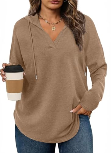 Eytino Women Plus Size Oversized Sweatshirt Long Sleeve V Neck Pullover Shirt Tops Fall Fashion Outfits Winter Clothes 2026,4X Brown