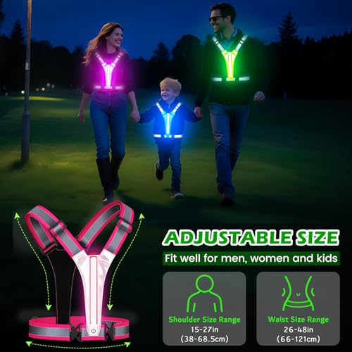 Samlior LED Reflektierende Laufweste, 5 Farben 3 Lichtmodi Wiederaufladbare USB Lauflicht, LED Running Reflektoren, Verstellbare Leuchtweste für Laufen Gehen Radfahren in der Nacht (Rosa)