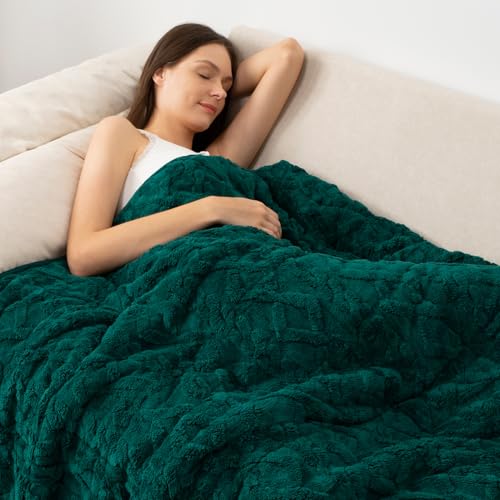 Wemore Weighted Blanket for Adults Twin Size 20 lbs, Dual Sided Soft Fuzzy Jacquard Sherpa Weighted Blankets for Sleeping, Cozy Fluffy Knitted Heavy Blanket for Couch Bed, Green, 60 x 80 inches