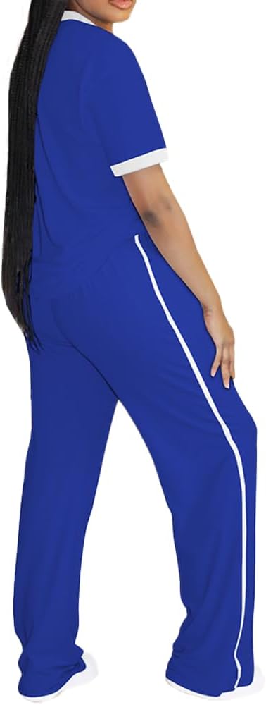 PINSV 2 Piece Sets for Women Summer Casual Short Sleeve Top and Wide Leg Pants Lounge Sets - Image 2