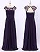 Ever-Pretty Womens Elegant Cap Sleeve Lace Neckline Ruched Bust Plus Size Formal Evening Gown for Wedding Purple US20