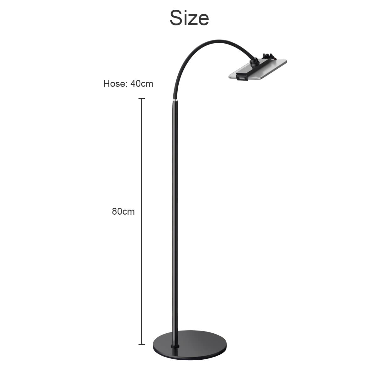 GENYS Supporto da Pavimento per Telefono Porta Tablet da Tavolo con Braccio Lungo Girevole a 360 Gradi Telefono e Tablet compatibili da 9-20 cm, Morsetto per Telefono esteso
