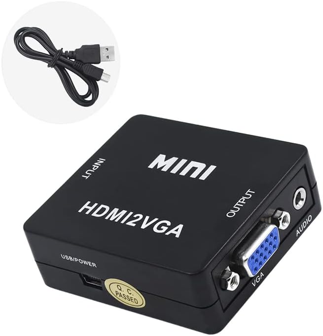 HDMI to VGA, 1080P Full HD Mini HDMI TO VGA with Audio Video Converter Adapter Box With USB