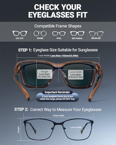 Meeloog Polarized Sunglasses Over Glasses for Men Women, Classic Rectangle Fitover Shades UV400 for Driving Fishing MST0091, P1 Champagne Frame/Pink Mirrored Lens, Standard — view 7