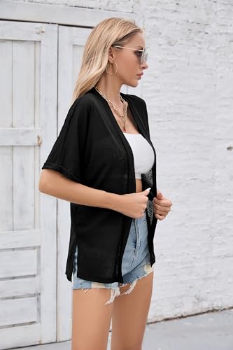 Iandroiy Women'S Summer Lightweight Cardigan Short Sleeve Open Front Casual Loose Cover Ups  thumb #2