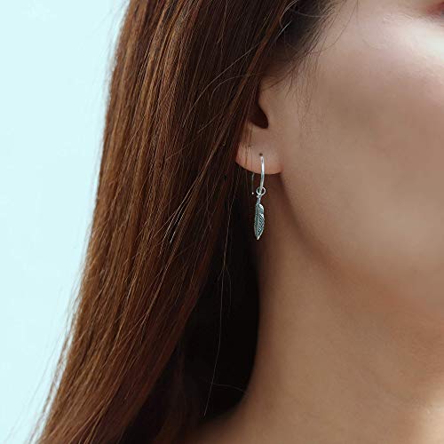 Boma Jewelry Sterling Silver Bohemian Tribal Feather Drop Pull Through Hoop Earrings2