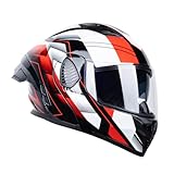 AceRide Full Face Modular Motorcycle Helmets Dual Visor Flip up DOT Approved Racing Street Bike Motocross Helmet for Adults (Black/Red White, X-Large)