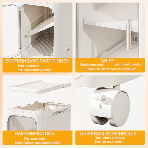 Image of 5-Tier Slim Tall Bathroom Cabinet, Plastic Narrow Cabinet with Doors and Shelves, Floorstanding Skinny Organizer with Wheels