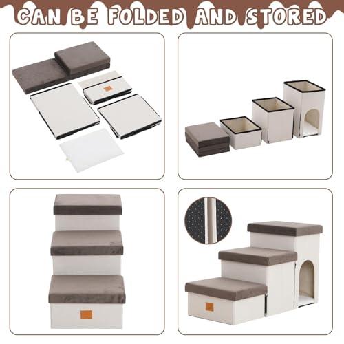 Dog Stairs for Small Dog, Foldable Pet Steps with Storage for High Bed, Portable Ramp Stairs for Couch, 3-Step Pet Stairs for Small Dogs and Cats - Image 5