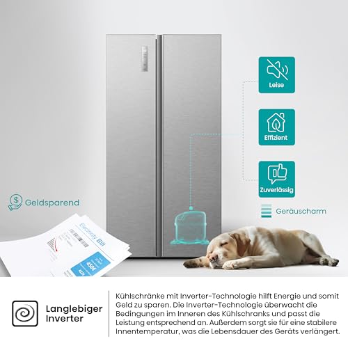 Hisense RS3P558NEIC Kühlgefrierkombination/Freistehend / 544L Gesamtvolumen/ 37dB/ EEK: C/Total No Frost/SuperCool/Big Box/Temperatur Sensor/XXL Türfach /(BxHxT): 91,1 × 178,6 × 61,5 cm/Grau