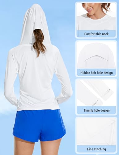 Image of Venzina Women's Slim-Fit Running Hoodie with Reflective Lettering IUPF50+ Quick-Dry Long Sleeve with Thumbholes | for Night Jogging, Yoga & Commute(Size Up)