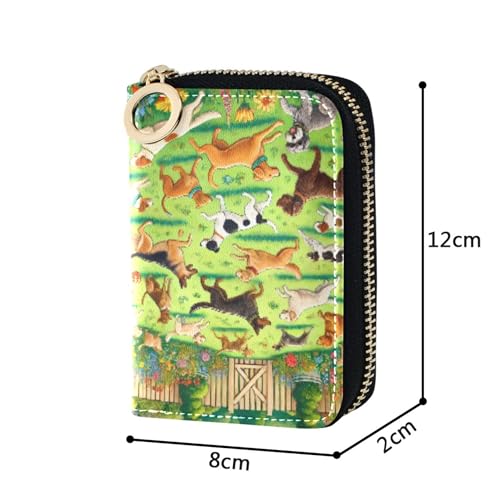 RFID Blocking Credit Card Holder Women's Wallet Small Zip Around Travel Cash Wallet with Coin Pocket Playful Dogs Garden Park3