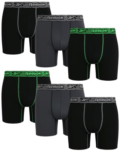 Reebok Men's Boxer Briefs - 6 Pack Performance Mens Underwear Boxer Brief with Contour Pouch - Mens Athletic Underwear (S-XL)