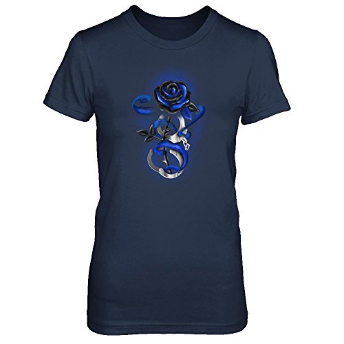Yametee Women's Rose Tattoo Police Thin Blue Line Shirt Ladies'